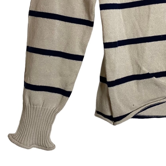 Chaser Long Sleeve Ribbed Beige Black Stripes  V-Neck Tie Front Sweater Small S - Picture 5 of 16